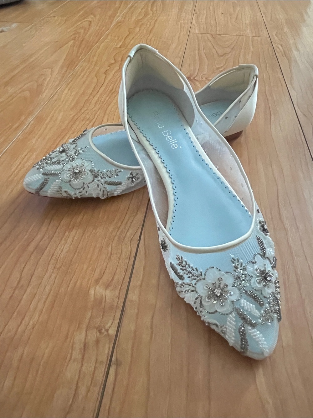Bella Belle “Adora” Ivory beaded wedding flats Sz 8 - worn inside only